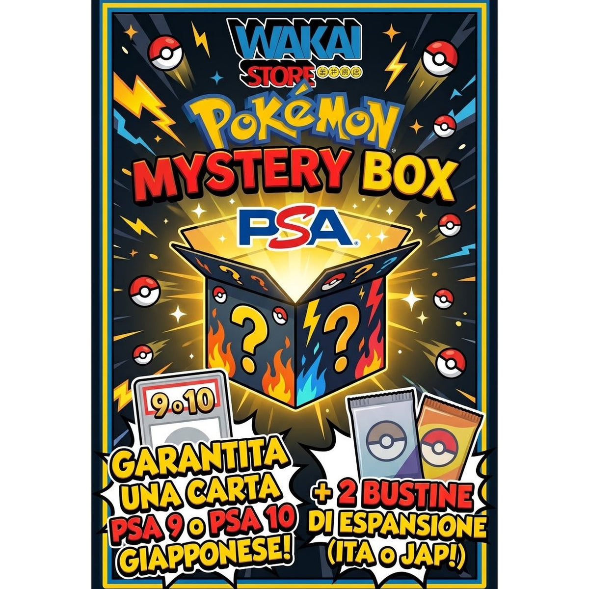 Box Misteriosa Pokémon - Wakai Store | Gradazione PSA 9 o PSA 10 Garantita + 2 Buste di Espansione ITA/JAP