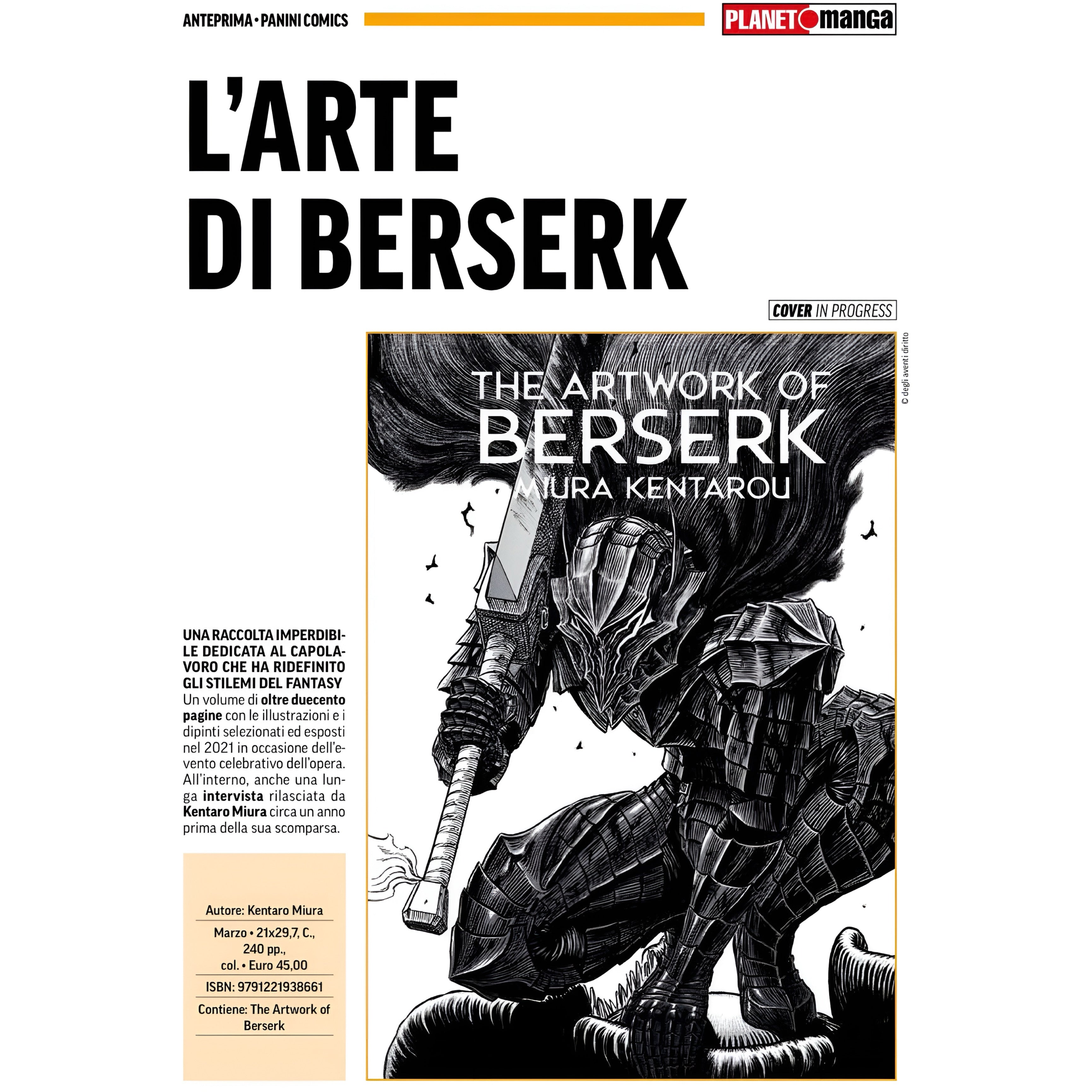 ""PRE-ORDER"" L’ARTE DI BERSERK