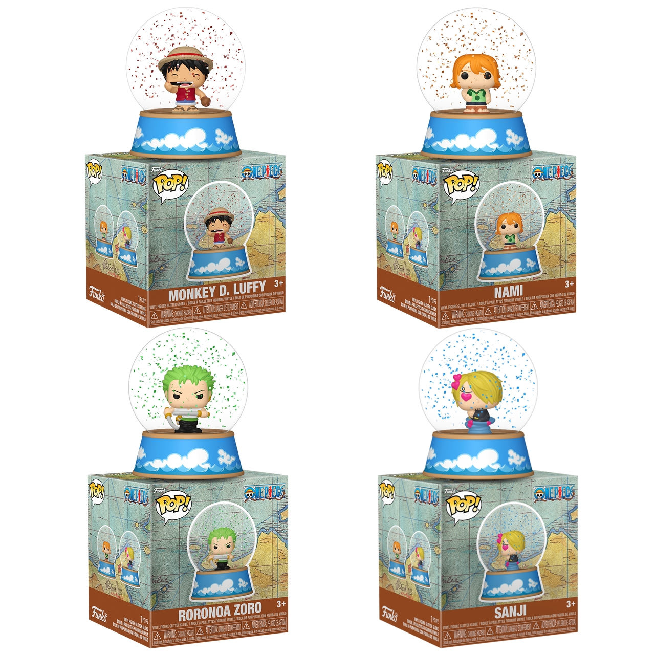 ""PRE-ORDER"" ONE PIECE S14 - FUNKO MINI GLITTER GLOBES - 4PZ BUNDLE